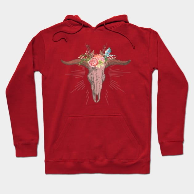 Bull skull with flowers Hoodie by Sybille